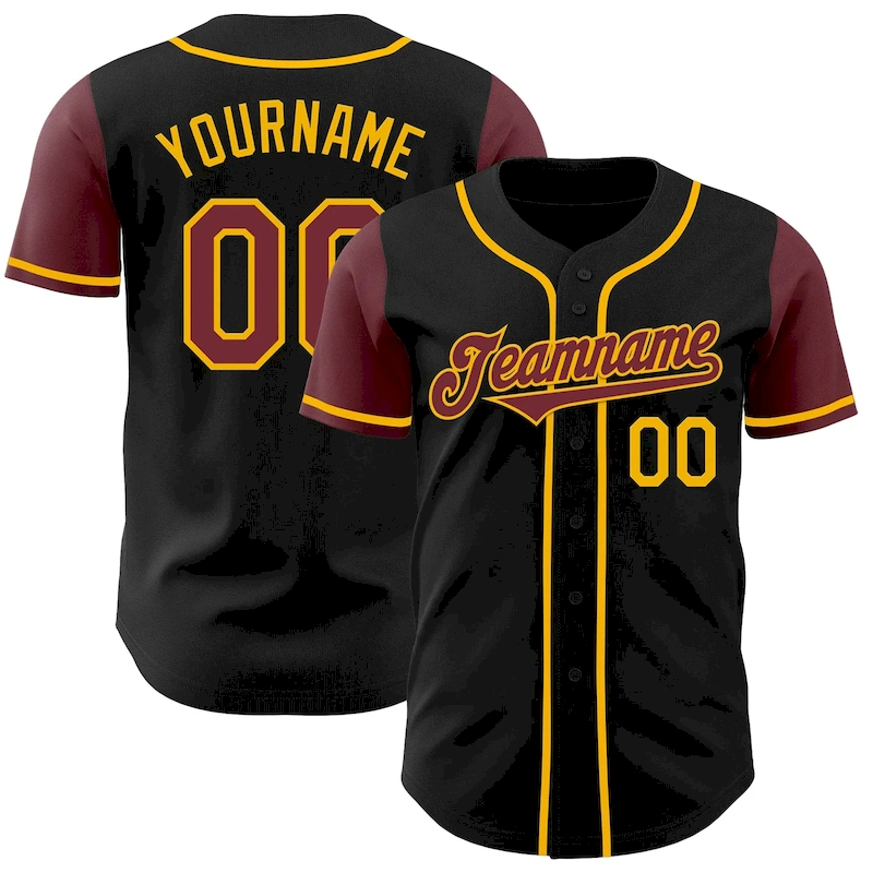 TwoTone0328.webp Custom Black Burgundy-Gold Authentic Two Tone Baseball Jersey - Image 1